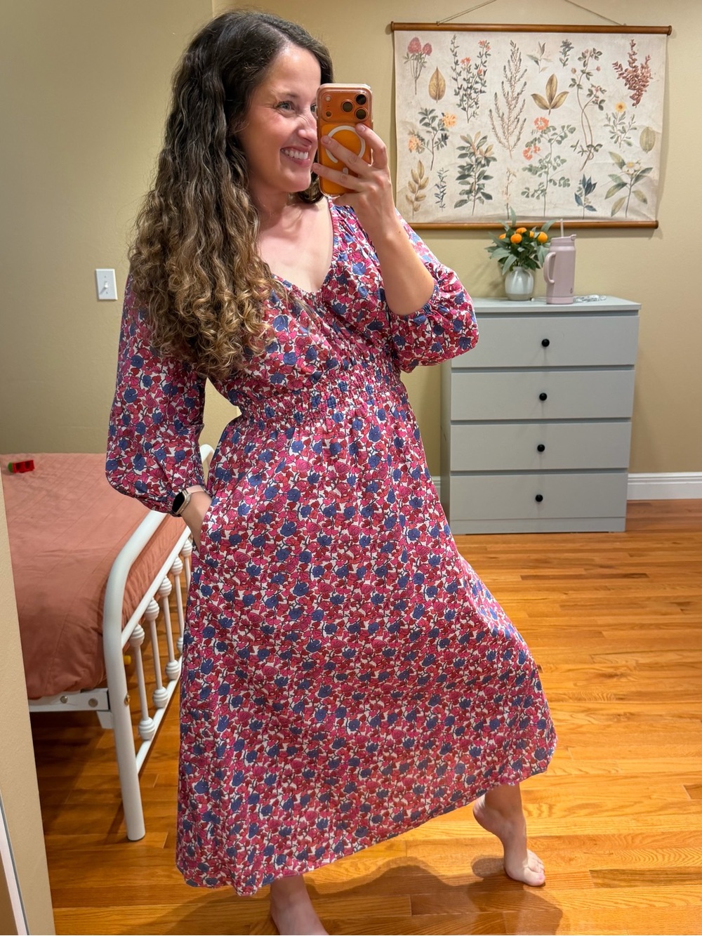 J. Crew Pink and Blue Floral V-Neck Maxi Dress Cotton Small